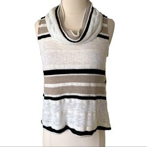 Dolan Anthropologie Striped Cowl Neck Knit Tank White Tan Black